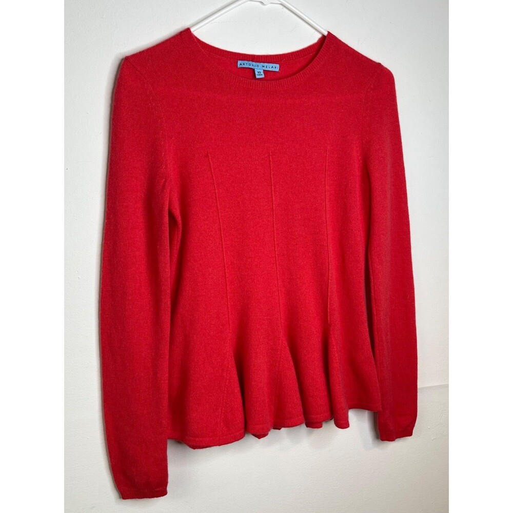 Antonio Melani PEPLUM Pure Cashmere Hot Pink Long Sleeve Pullover Sweater sz XS